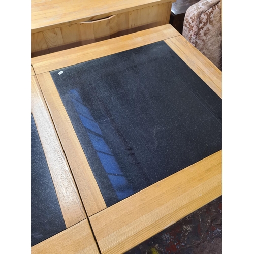 112 - A modern solid oak and granite rectangular extending dining table - approx. 79cm high x 91cm wide x ... 