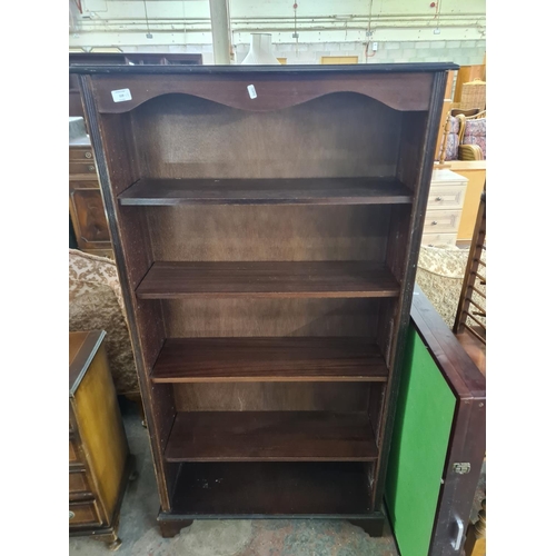 119 - Five pieces of furniture to include mahogany five tier free standing open bookcase, oak drop leaf ga... 