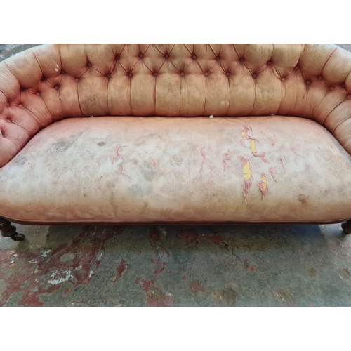 67 - A Victorian inlaid walnut and pink fabric upholstered parlour sofa - approx. 100cm high x 170cm wide... 