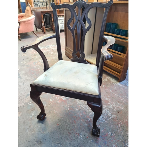 68 - A 19th century mahogany wind out dining table and four Chippendale style mahogany dining chairs - ta... 