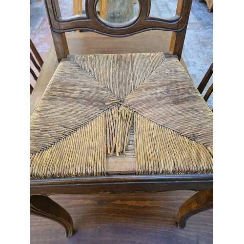 83 - A French style beech rectangular extending dining table with six matching chairs - approx. 76cm high... 