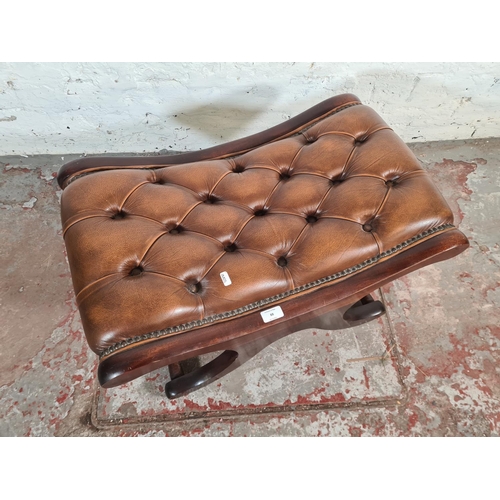 88 - A brown leather and mahogany Chesterfield footstool - approx. 38cm high x 69cm wide x 44cm deep