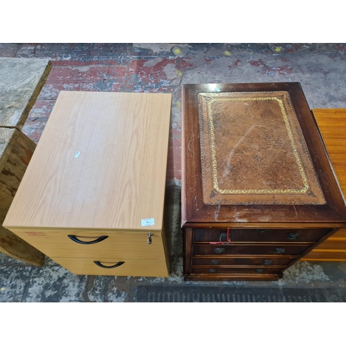 89 - Two filing cabinets, one modern oak effect two drawer and one Regency style mahogany and tan leather... 