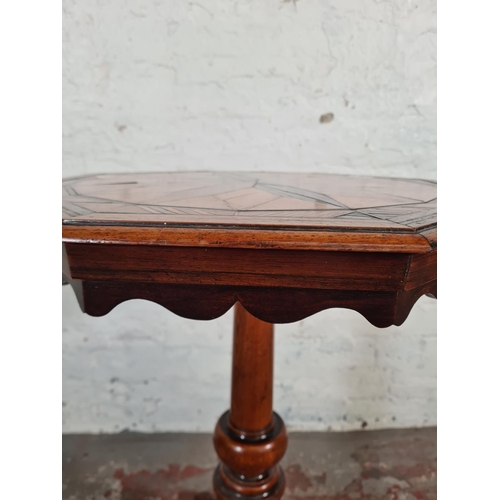 97 - A 19th century mahogany and marquetry inlaid octagonal side table with tripod pedestal support - app... 