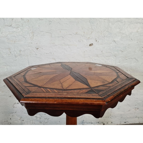 97 - A 19th century mahogany and marquetry inlaid octagonal side table with tripod pedestal support - app... 