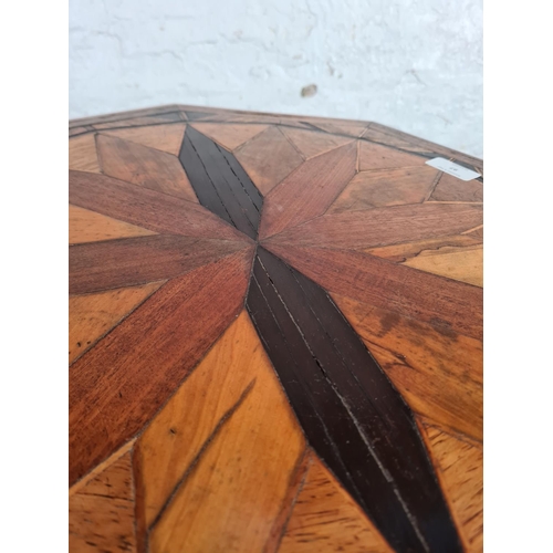 97 - A 19th century mahogany and marquetry inlaid octagonal side table with tripod pedestal support - app... 