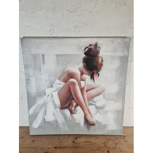 145A - An unframed oil on canvas of a ballerina - approx. 80cm high x 80cm wide