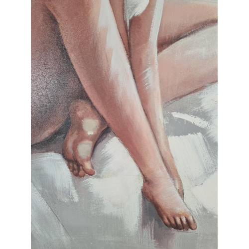 145A - An unframed oil on canvas of a ballerina - approx. 80cm high x 80cm wide