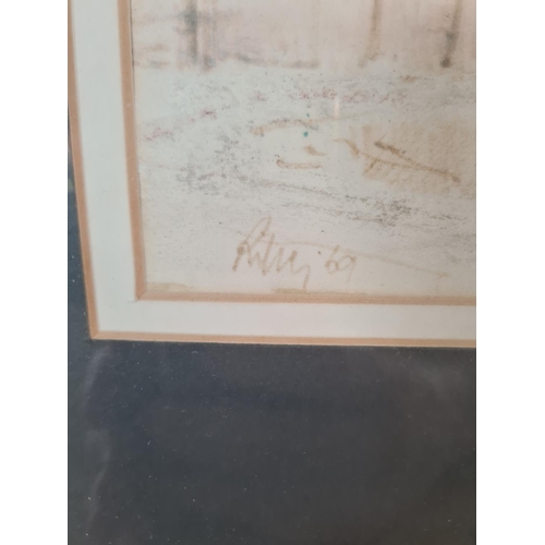 147 - A framed Harold Riley pastel and ink sketch, signed and dated 1969 - approx. 48cm high x 39cm high