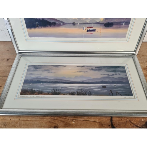 157 - Five framed pencil signed waterside prints to include three Jeff Sudders 'Windermere In The Moonligh... 