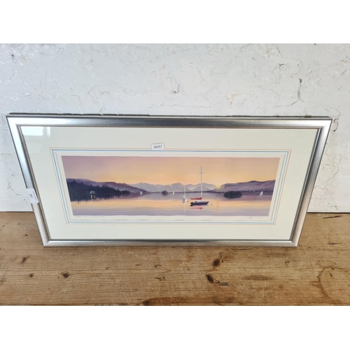 157 - Five framed pencil signed waterside prints to include three Jeff Sudders 'Windermere In The Moonligh... 