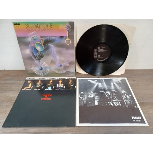 643 - Two Scorpions LP vinyl records, one 'Fly to the Rainbow' (RS1023) and one 'Taken by Force' (NL70081)