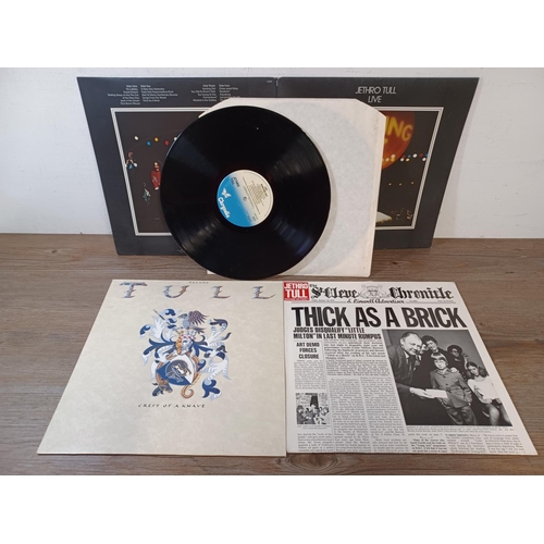 647 - Three Jethro Tull LP vinyl records, one 'Thick as a Brick' (202654), one 'Crest of a Knave' (CL1590)... 