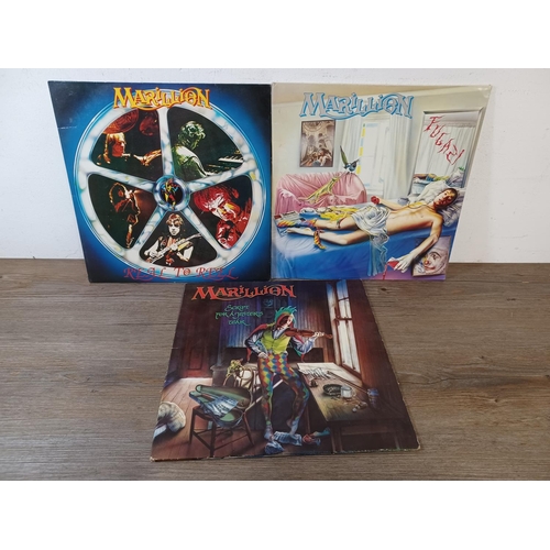 649 - Three Marillion LP vinyl records, one 'Real to Reel' (JEST1), one 'Script for a Jester's Tear' (EMC ... 