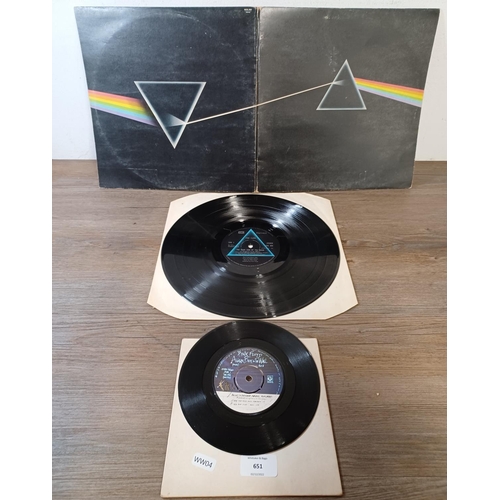 651 - Two Pink Floyd vinyl records, one 'The Dark Side of the Moon' LP (SHVL 804 gatefold) and one 'Anothe... 