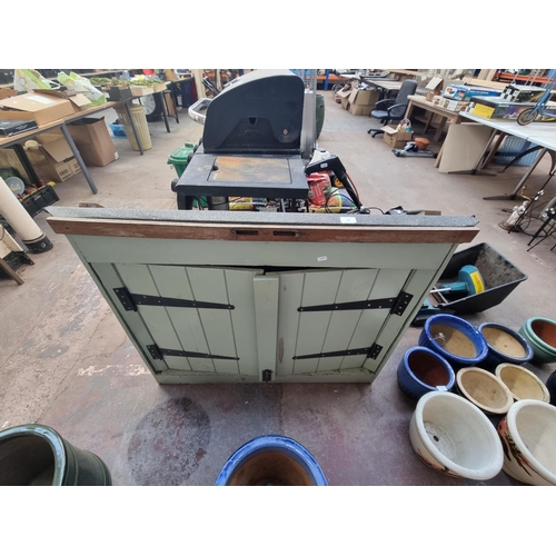 568 - A green painted pine coal bunker - approx. 94cm high x 110cm wide x 48cm deep