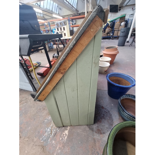 568 - A green painted pine coal bunker - approx. 94cm high x 110cm wide x 48cm deep