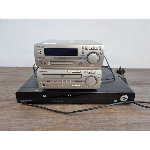 605 - Two items, one Sharp MD-MX20H MiniDisc/CD player and one Wharfedale DVDR24HD DVD player