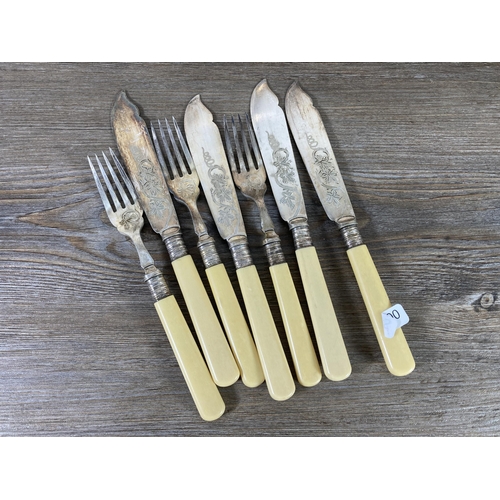 306 - A collection of silver plated ware to include seven forks and knives with hallmarked Sheffield silve... 