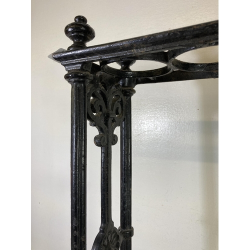 307 - A Victorian Coalbrookdale cast iron six section stick stand, with original drip tray, impressed kite... 