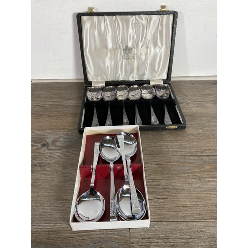 317 - A collection of metalware and collectables to include cased set of six Elkington & Co Ltd silver pla... 