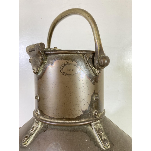 477 - A 1943 Alderson & Gyde Ltd. Birmingham patent 23 copper ships bow port lantern - approx. 48cm high