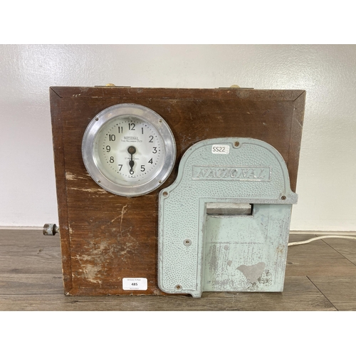 485 - A 1950s National Time Recorder Co Ltd. St Mary Cray, Kent mahogany and aluminium clocking in clock -... 