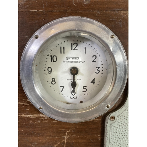 485 - A 1950s National Time Recorder Co Ltd. St Mary Cray, Kent mahogany and aluminium clocking in clock -... 