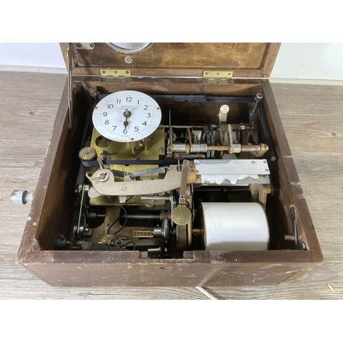 485 - A 1950s National Time Recorder Co Ltd. St Mary Cray, Kent mahogany and aluminium clocking in clock -... 