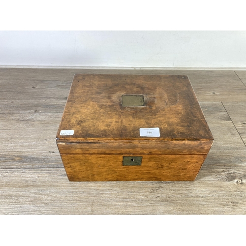 520 - A late 19th/early 20th century oak writing slope with black leather insert - approx. 16cm high x 30c... 