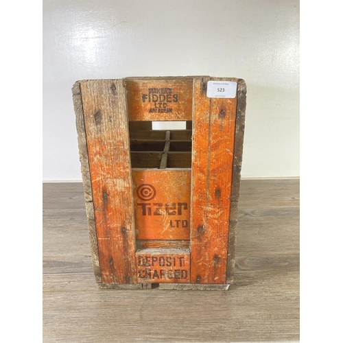 523 - A mid 20th century Tizer Ltd painted pine six section bottle crate - approx. 34cm high x 37cm wide x... 