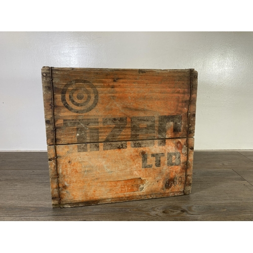 523 - A mid 20th century Tizer Ltd painted pine six section bottle crate - approx. 34cm high x 37cm wide x... 