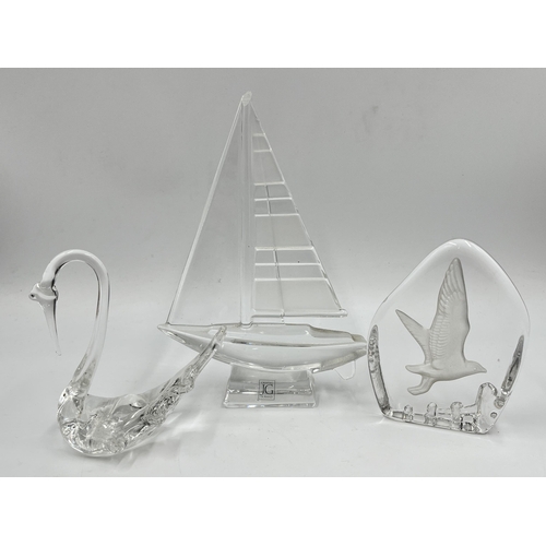 236 - Seven pieces of studio glass to include Isle of Wight heart shaped paperweight, J G Durand sailboat ... 