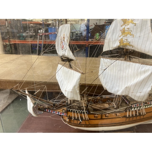 395 - A cased model of an Elizabethan sailing ship - cased approx. 102cm x 84cm x 44cm