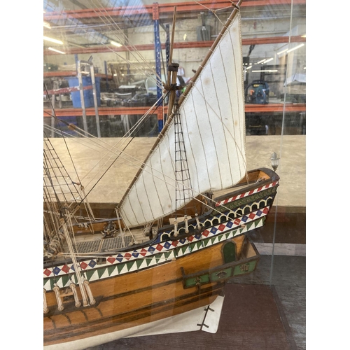 395 - A cased model of an Elizabethan sailing ship - cased approx. 102cm x 84cm x 44cm