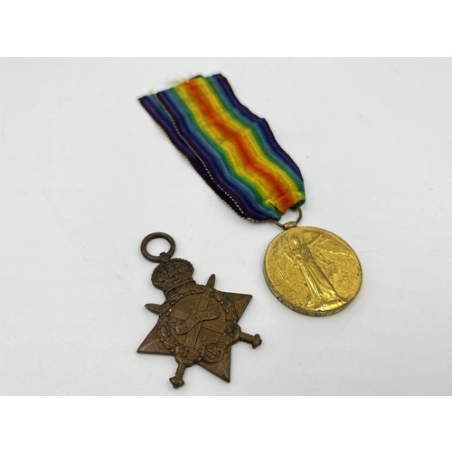 1161 - Two WWI medals, one 1914-15 Star presented to 1048 DVR R. J. Congdon R.F.A and one Victory presented... 