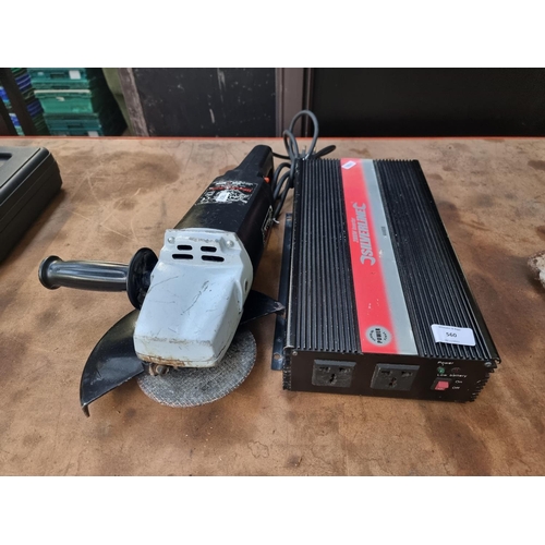 560 - Two items, one Performance Power 240V angle grinder and one Silverline 444658 2000W invertor