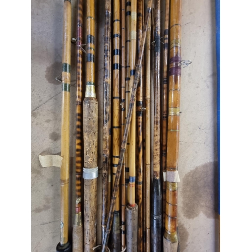 573 - A large collection of antique and vintage bamboo fishing rods to include S. Arrowsmith, Homer No.50,... 