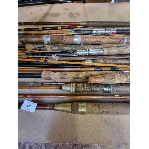 577 - A large collection of vintage split cane fishing rods to include Mitre Hardy 'The Coachman Rod', Cha... 