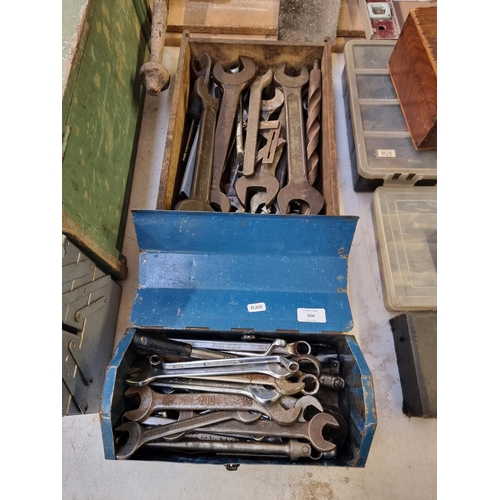 606 - A collection of tools to include King Dick B137 heavy duty spanner, heavy duty drill bits, vintage m... 