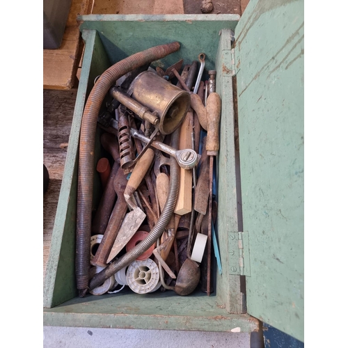 607 - Two vintage tool chests containing a large collection of tools to include tap and dies, vintage bras... 