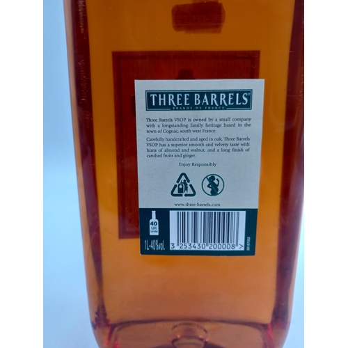 549A - A 1L plastic bottle of Three Barrels V.S.O.P. Rare Old French Brandy - bottled at 40%