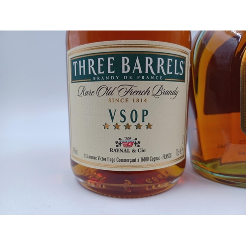 544 - Two 70cl bottles of brandy, one French Three Barrels V.S.O.P. and one American E&J - both bottled at... 