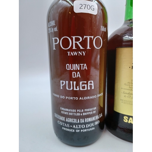 584 - Four bottles of fortified wine, one 75cl Quinta da Pulga tawny Port - bottled at 20%, one 70cl Sande... 