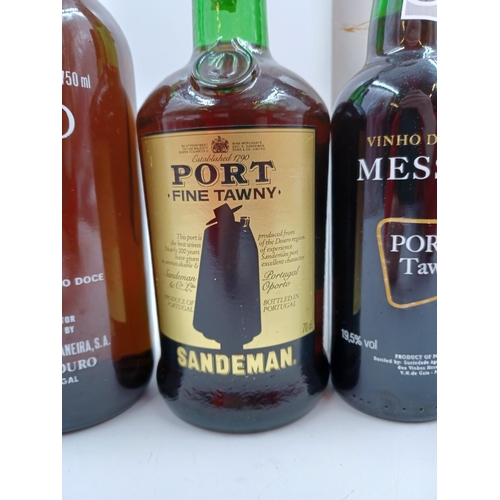 584 - Four bottles of fortified wine, one 75cl Quinta da Pulga tawny Port - bottled at 20%, one 70cl Sande... 