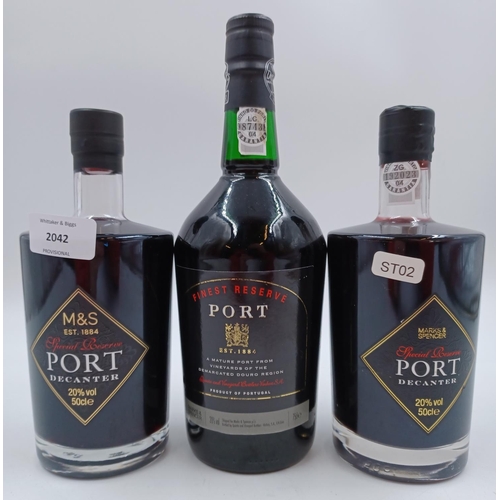 590 - Three bottles of Marks and Spencer Port, one 75cl Finest Reserve and two 50cl Special Reserve - all ... 