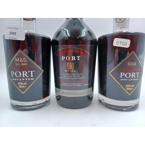 590 - Three bottles of Marks and Spencer Port, one 75cl Finest Reserve and two 50cl Special Reserve - all ... 