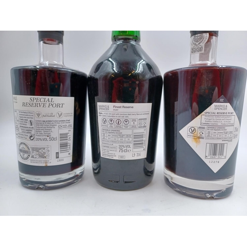 590 - Three bottles of Marks and Spencer Port, one 75cl Finest Reserve and two 50cl Special Reserve - all ... 