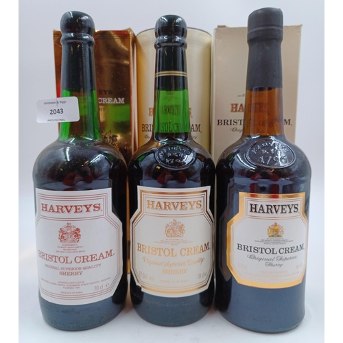 591 - Three boxed 75cl bottles of Harvey's Bristol Cream sherry - two bottled at 17.5% and one ABV not sta... 