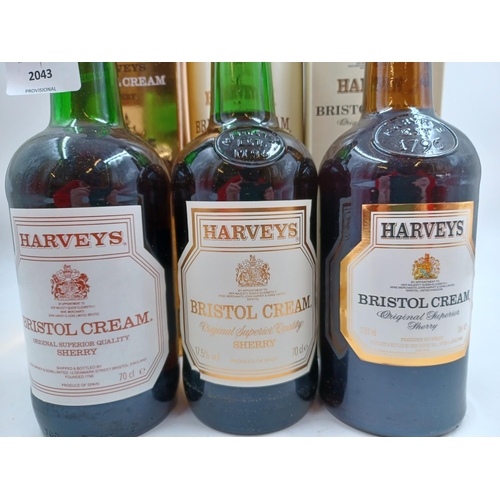 591 - Three boxed 75cl bottles of Harvey's Bristol Cream sherry - two bottled at 17.5% and one ABV not sta... 